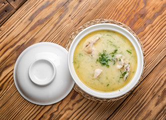 Cheese soup with chicken and vegetables
