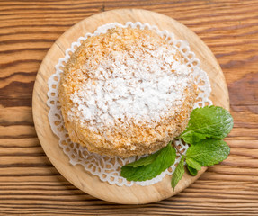 Piece of chocolate cake with caramel