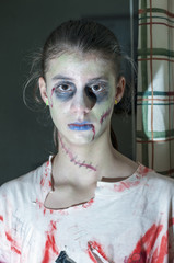 Young girl in Halloween makeup