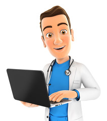Fototapeta premium 3d doctor standing and holding laptop
