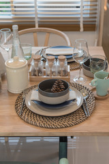 table set on wooden dining table