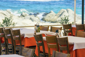 Empty restaurant detail on beach