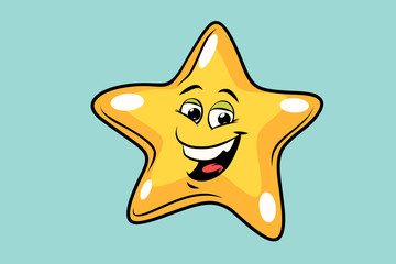 gold star cute smiley face character