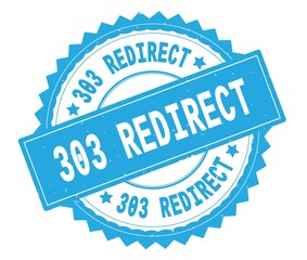 Obraz premium 303 REDIRECT blue text round stamp, with zig zag border.