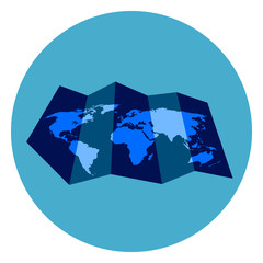 World Map Icon On Round Blue Background