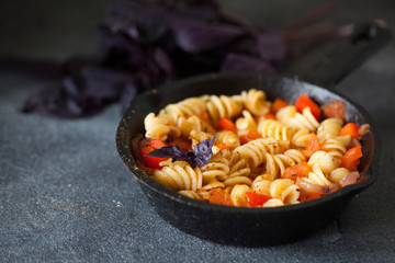 Vegetarian fusilli pasta with salsa sauce