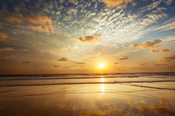 Fototapeta na wymiar Sunset on Baga beach. Goa