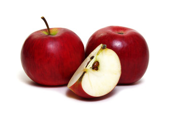 Apple with slice on a white