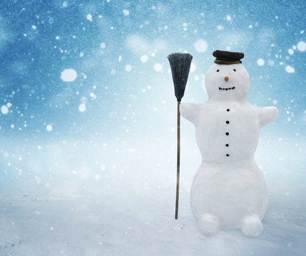 Snowman on winter background