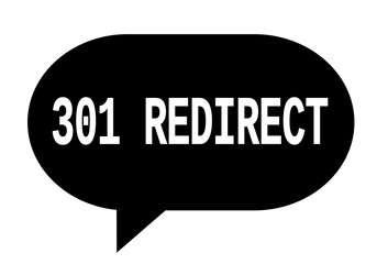 301 REDIRECT text in black simple speech bubble.