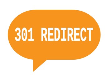 301 REDIRECT text in orange simple speech bubble.