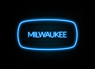 Milwaukee  - colorful Neon Sign on brickwall