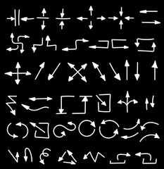 Hand drawn arrows set isolated on white. Sketch arrow set. Vector illustration for your business and education design. Different types of driving directions
