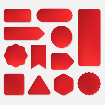 set of red paper stickers in many shapes design. banner and label collection.