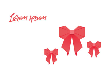 Origami with bow red colored on a white background