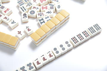 Mahjong pieces on white background