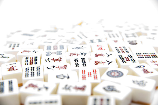 Mahjong pieces on white background