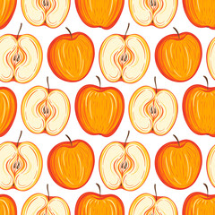 Stylized apples seamless pattern. Hand drawn decorative background with colorful fruits. Vector illustration