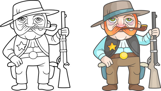 cartoon funny sheriff with rifle in hand