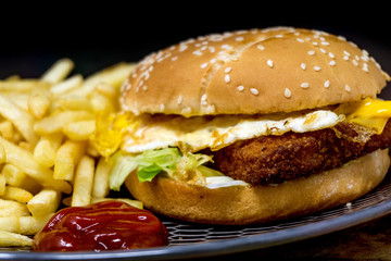 Fish burger with Golden French fries