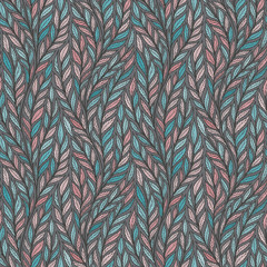Hand drawn pattern with decorative floral ornament. Stylized colorful branches. Summer spring background, nature collection. Vector illustration
