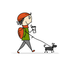 Boy walking with dog, sketch for your design