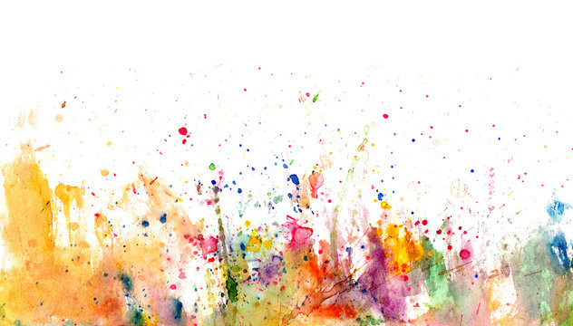 Splatters and stains on white paper - watercolor artistic background