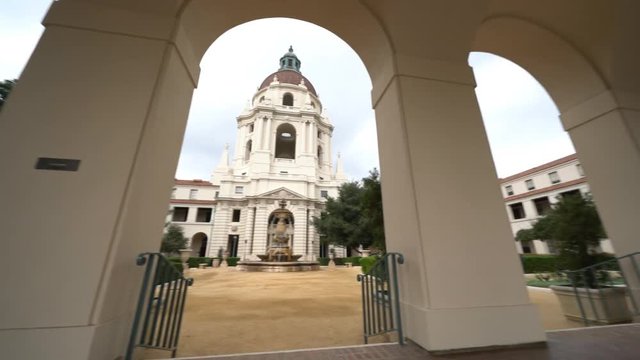 Afternoon cloudy motion view of The beautiful Pasadena City Hall at Los Angeles, California, United States