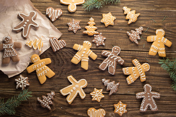 Homemade christmas cookies on wooden table