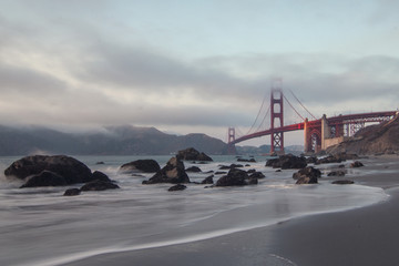 Moody Golden Gate Bridge from beach