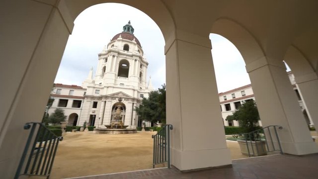 Afternoon cloudy motion view of The beautiful Pasadena City Hall at Los Angeles, California, United States