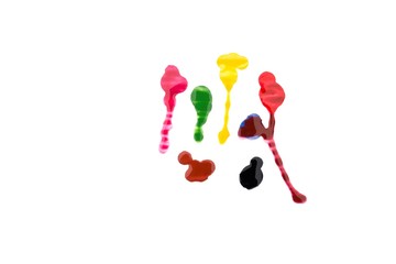 Red, yellow, green, blue watercolor drops on a white background
