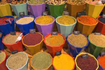 Fototapeta premium Seasoning, spices and herbs in pots for sale - Kemer, Turkey