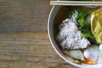 Noodle on wooden table
