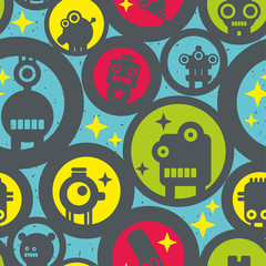 Seamless pattern with round shapes and space robots.
