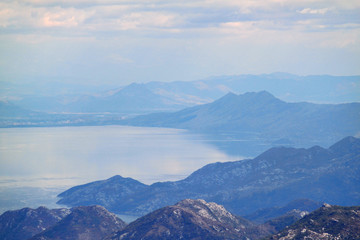 Fototapeta premium view from above on mountain and lake