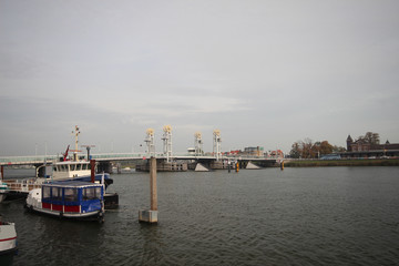 Fototapeta na wymiar City bridge over river the IJssel in Kampen, the Netherlands
