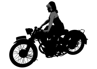 Plakat Motorcycl and baeuty women on white background