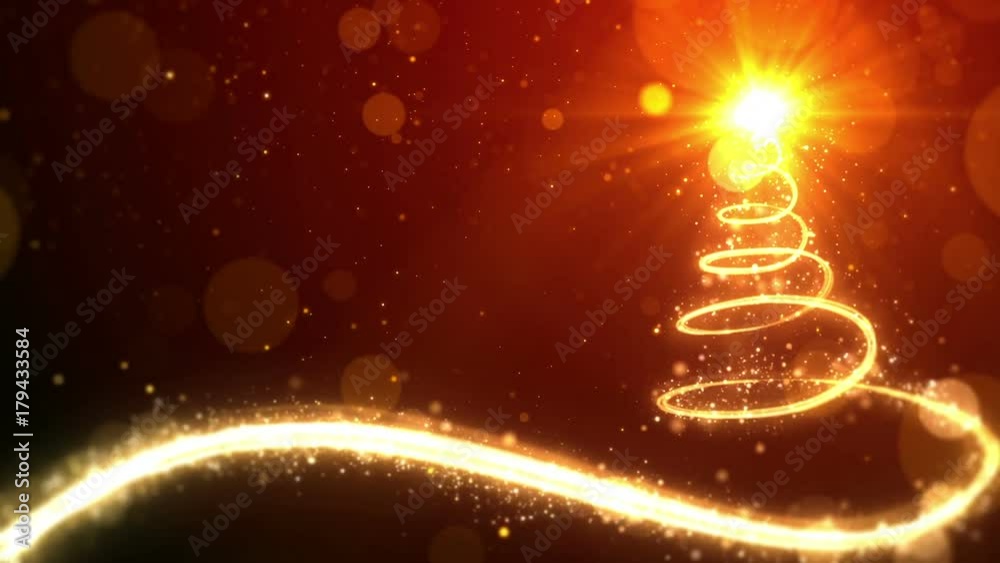 Wall mural christmas tree lights on red background with copy space for text placeholder.