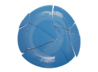 blue broken plate, simbol of crisis, splinters of dish, splinters of plate
