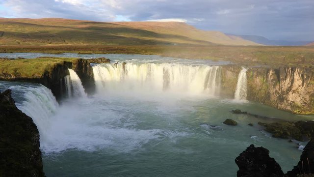Famous Icelandic waterfall Godafoss Falls. Top tourist destination in Iceland - largest Iceland's waterfall Godafoss
