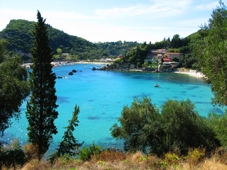 paleokastritsa blue lagoons coast landscape ionian sea on Corfu island