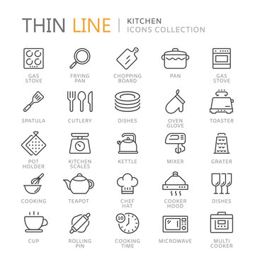 Collection of kitchen thin line icons