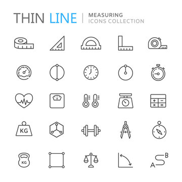 Collection of measuring thin line icons