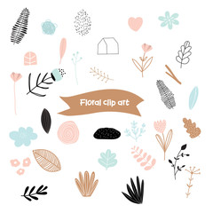 Collection of flowers, Floral Clip Art, Set of cute vector flowers and leaves - 179435551