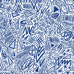 Geometric doodle hand drawn seamless pattern. Random decorative elements. Vector illustration