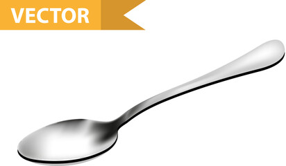 Realistic 3d teaspoon. Steel tablespoon. Isolated on white background. Kitchen utensils concept. Vector illustration - obrazy, fototapety, plakaty
