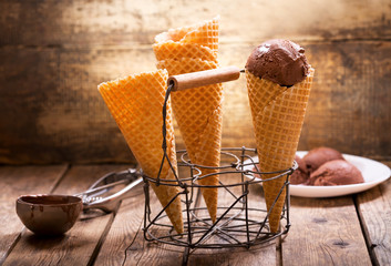 Chocolate ice cream cones