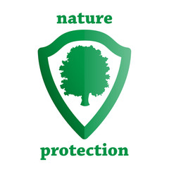 Nature protection. Shield with a tree on a white background