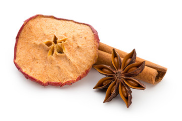 Cloves, anise and cinnamon isolated on white background.